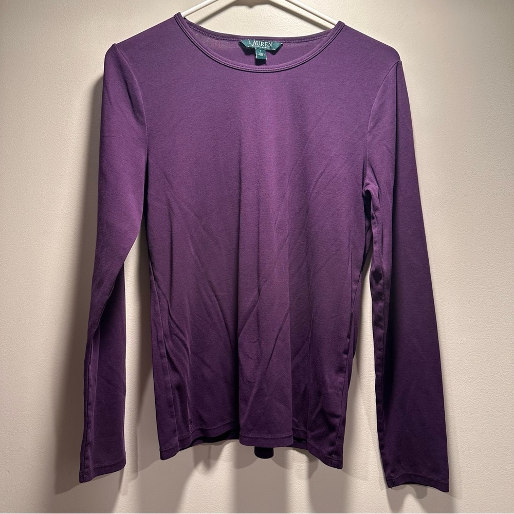 FREE* Lauren Ralph Lauren Purple Long Sleeve Top 93%Cotton Signature Corner L - Picture 6 of 16
